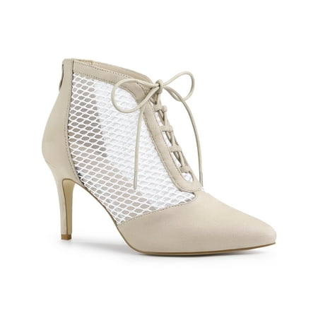 

Unique Bargains Women s Mesh Lace Up Stiletto Heels Ankle Boots