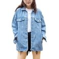 thumbnail image 1 of GHSDFBB Women's Oversized Mid Long Denim Jacket Jean Biker Coat, 1 of 7