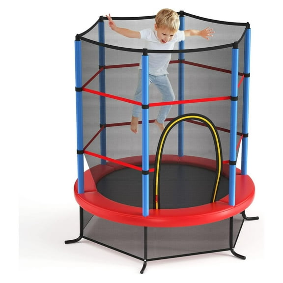 Toddler Trampoline, 55” Trampoline for Kids with Bottom-to-Top All-Round Enclosure Net & Seamless Jumping Mat, Easy Assembly Kids Mini Trampolines Indoor/Outdoor