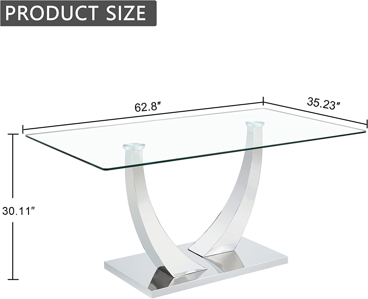 Sumdeal 63" Glass Dining Table for 4-6 people,Modern Dining Room Table for 4, Kitchen Table for 6, Dinner Table with Rectangle Tempered Glass Top and Chrome Silver Base