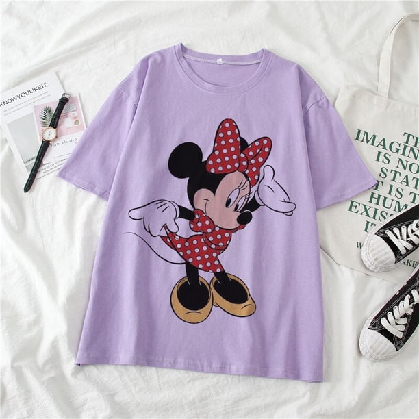 Mickey Mouse Disney Short Sleeve T-Shirts Devil Minnie Mouse Funny Women's T-Shirt Fashion Streetwear Edgy Female Clothing 2022XXL Gao Jinjia LED