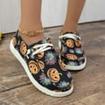 thumbnail image 2 of 2024 women's fashion Halloween shoes pumpkin print canvas low-top sneakers, 2024 new Halloween thick-soled slip-on flat loafers for girls, 2 of 9