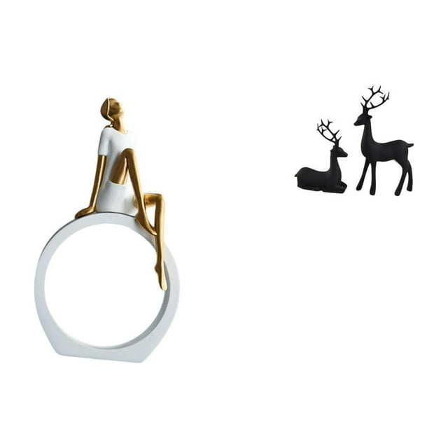 Elegante Juego De Figuras De Niña Y Ciervo Para Dormitorio Y Sala De Estar, Centro De Mesa, Escultura Abstracta, Estantería, Decoración De Granja Versátil, Regalo.