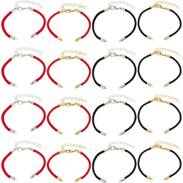 16 pulseras ajustables deslizantes de poliéster de 4 estilos, pulseras de cordón con cierre de langosta, pulseras de la amistad ajustables, conector semiacabado.
