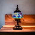 thumbnail image 2 of SILVERFEVER Mosaic Turkish Lamp Moroccan Glass for Table Desk Bedside Bronze Base Bundle with E12 Light Bulb-2 Sizes Blue Firebird Tail, 2 of 6