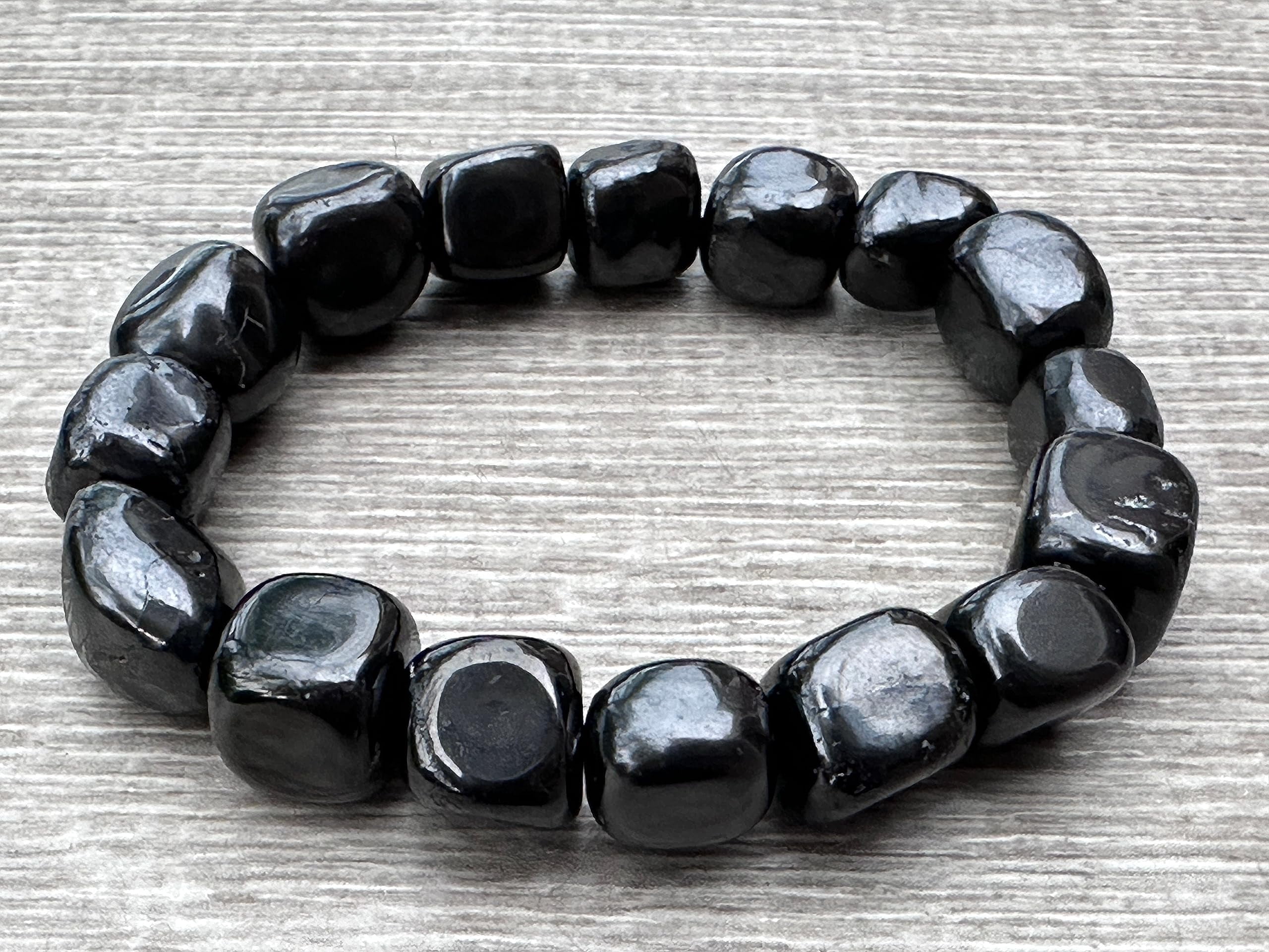 Shungite Crystal Nugget Bracelet, Wholesale Genuine Shungite Tumbled Gemstone Bracelet, Gift for Men & Women (5)
