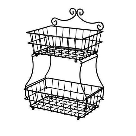 Bread And Vegetable Bin Linkfu 2 Tier Fruit/Bread Basket Removable Screwless Metal Storage Basket Rack for Snack, Bread, Fruit, Vegetables, Counter, Table, Kitchen and Home - Black ()