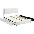 thumbnail image 2 of Upholstered Bed with LED Lights and USB Charging, Queen Size Storage Bed Platform Frame with Headboard and 4 Drawers for Bedroom, No Spring Box Required, 2 of 9