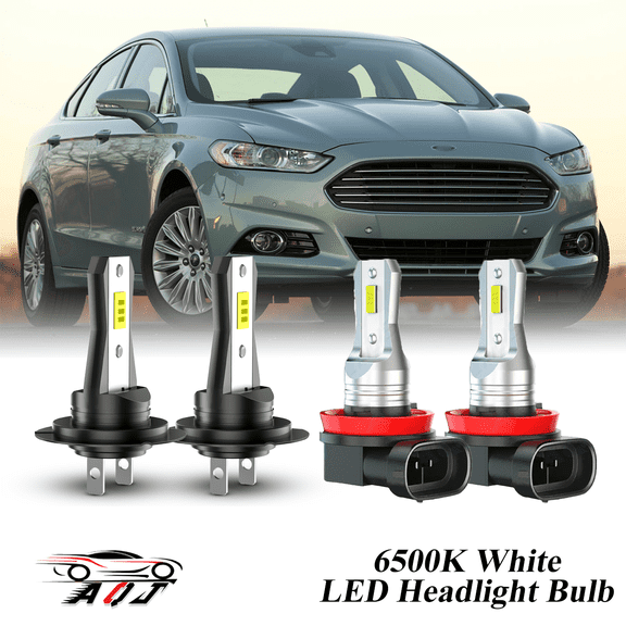 Compatible with Ford Fusion 2006-2016 2017 2018 LED Headlight KIT High Low Beam Combo Bulbs (Pack of 4) , 6000K White Super Bright, Plug and Play