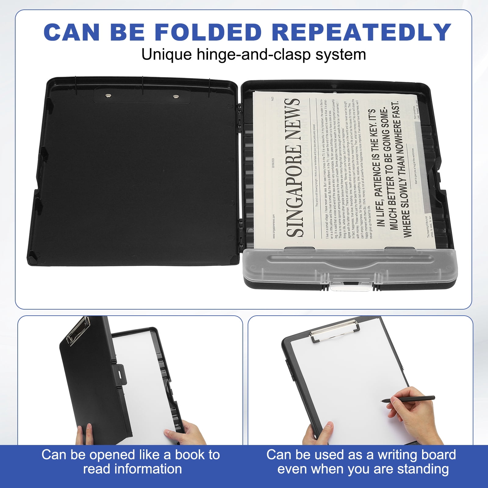 Uxcell 14'' x 10'' Metal Clipboard with Plastic Storage Large Capacity Clipboards Case for Writing Black