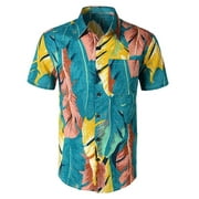 Tejiojio Mens Classic Tee Clearance Men Casual Printed Button Down Short Sleeve Shirt Hawaiian Top Blouse