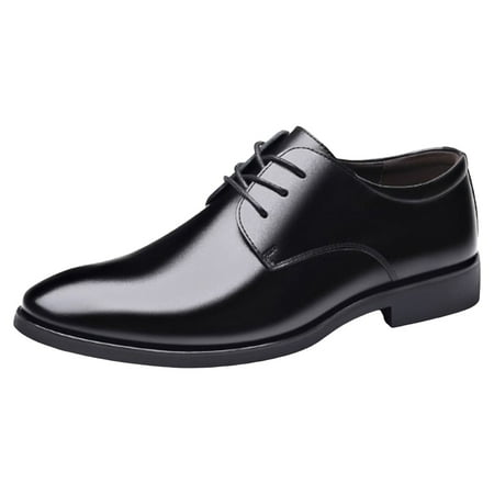 IUJSOY Mens Classic Dress Oxfords Modern Formal Lace up Shoes Pointed Toe Black 7