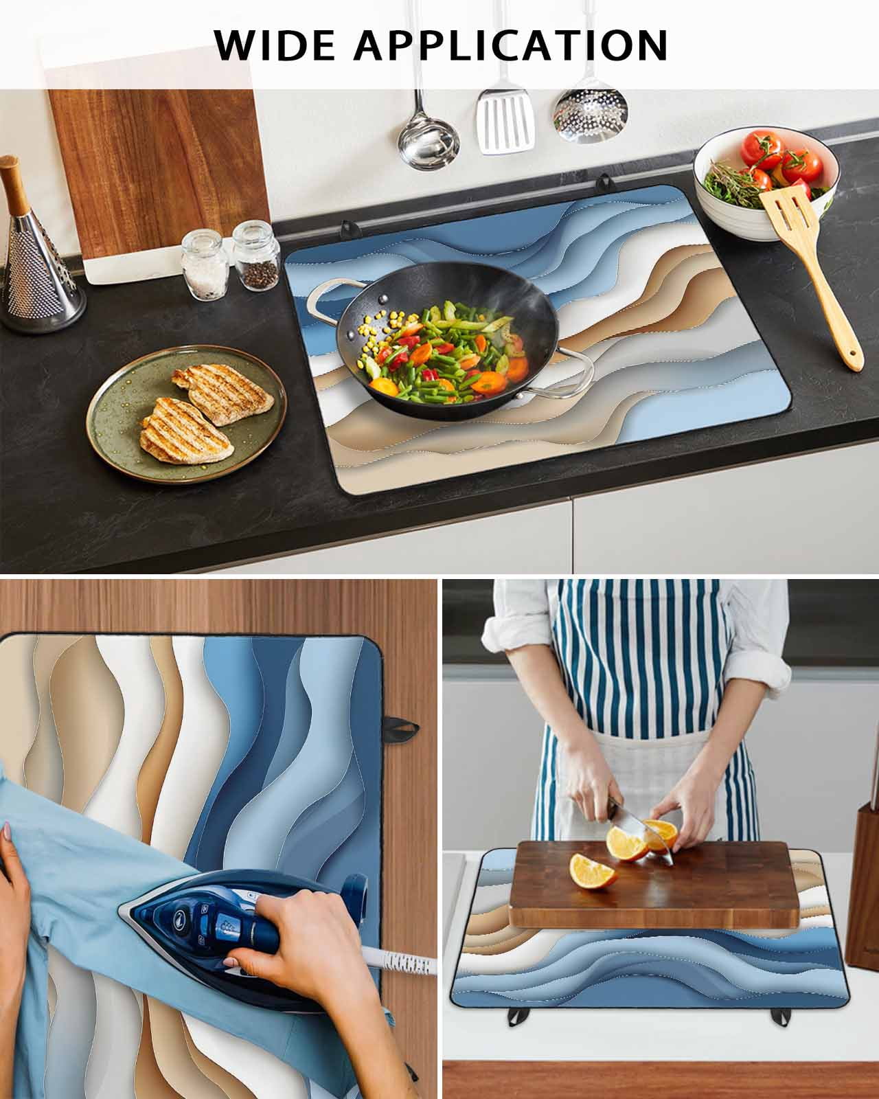 nqOlkjepod Large Induction Cooktop Protector Mat 24"x21", Blue Beige Moire Stove Top Covers for Electric Stove, Modern Abstract Art Decorative Stove Burner Cover Mats, Glass Top Stove Cover