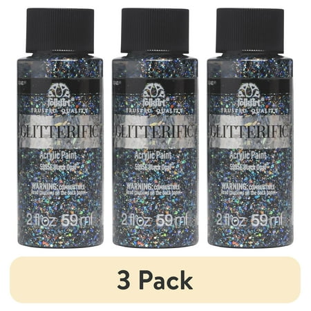 (3 pack) FolkArt Glitterific Acrylic Craft Paint, Glitter Finish, Black Opal, 2 fl oz
