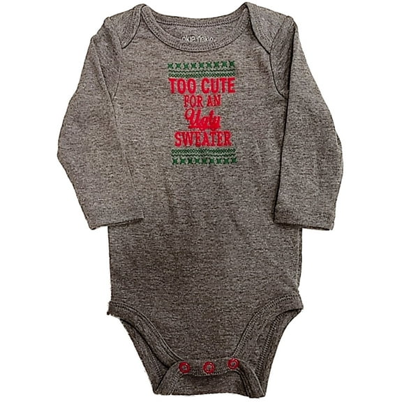Infant Boys Gray Too Cute For An Ugly Sweater Christmas Creeper Bodysuit 3m