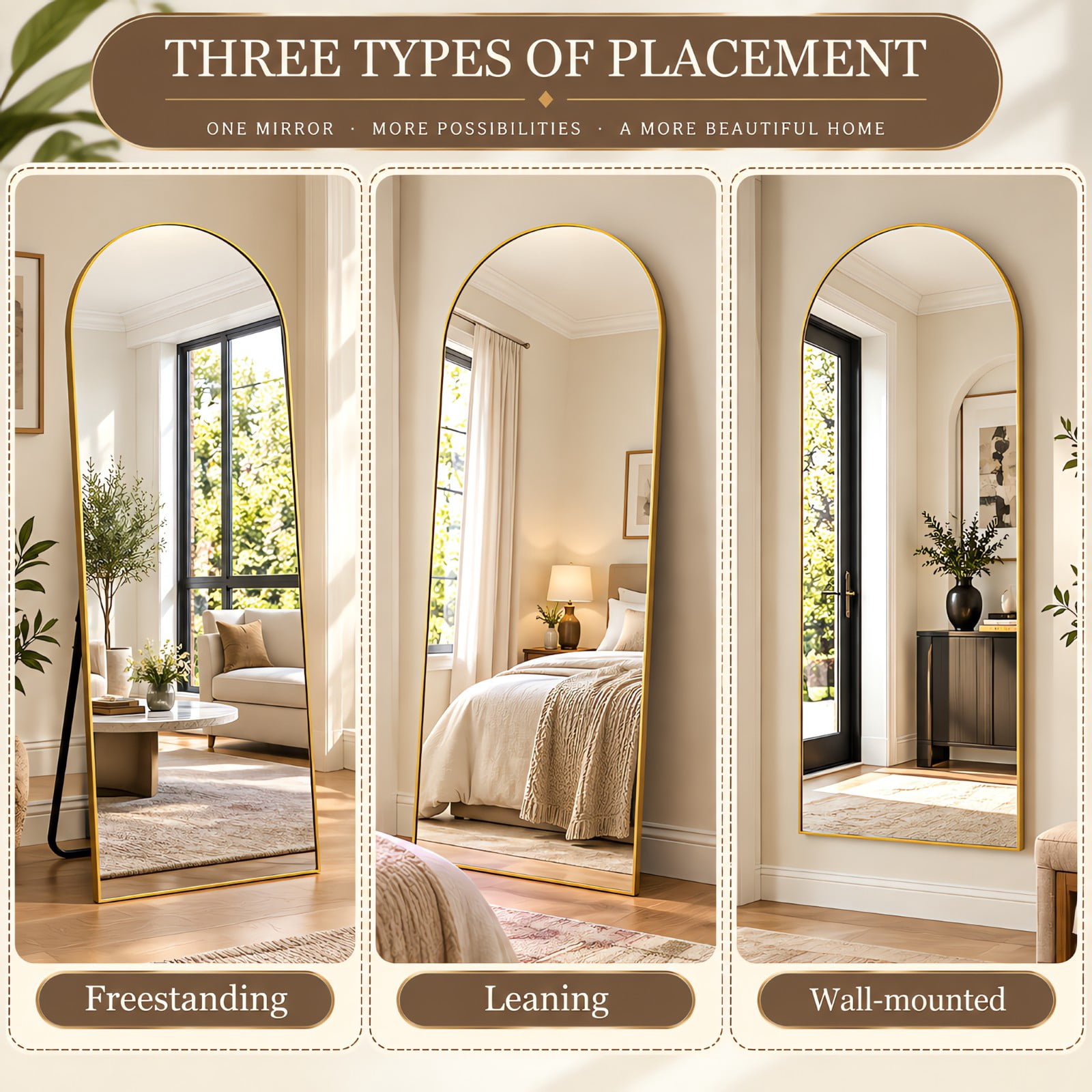 BEAUTYPEAK 71"x 26" Oversized Full Length Mirror Arch Standing Floor Mirror Full Body Mirror, Gold