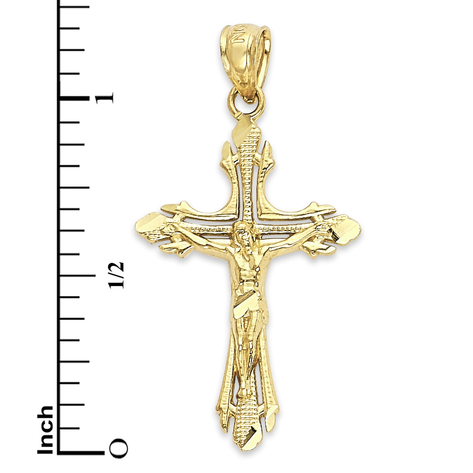Golden Fire Solid 10k Gold Crucifix Pendant - Jewelry for Men and Women