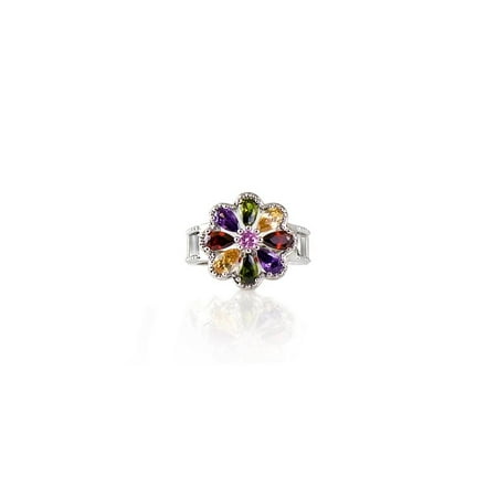 - Multi Color Swarovski Crystal Flower Ring