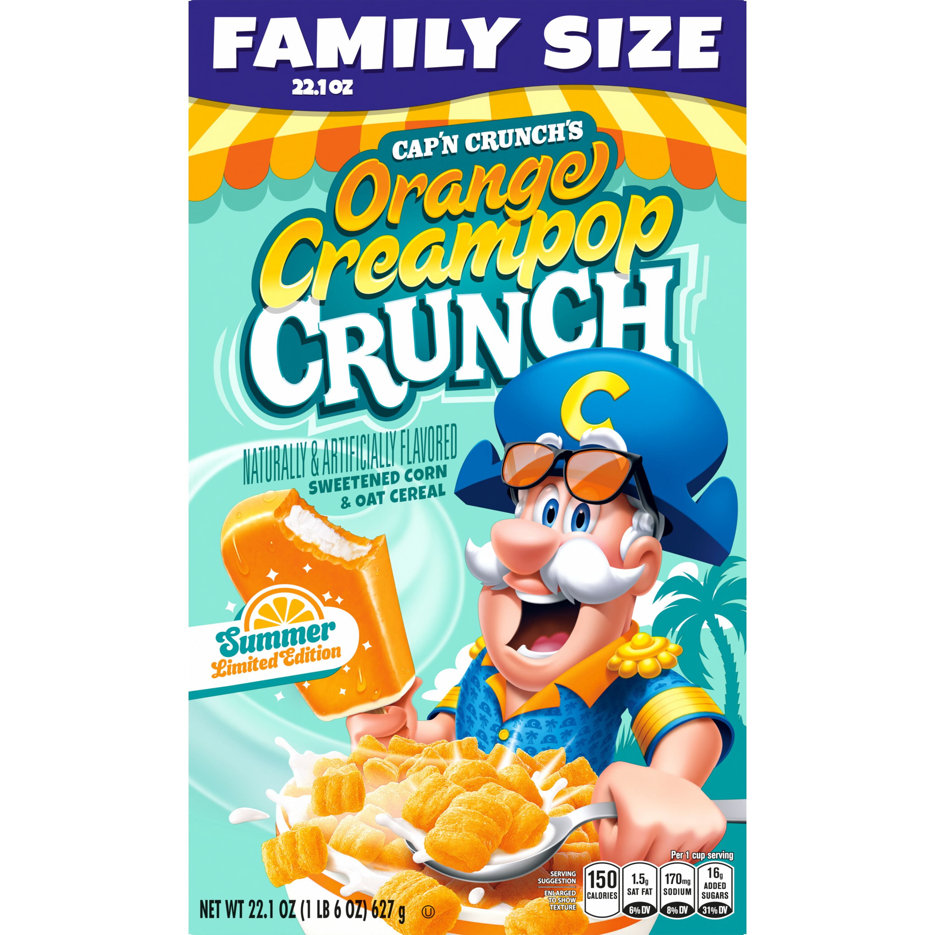 Cap'N Crunch Orange Creampop Cereal, Sweetened Corn and Oat, 22.1