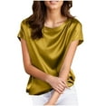 thumbnail image 2 of Royisotas Women's Summer Tops Short Sleeve Solid Color Casual Gold Crew Neck Shirts for Women, 2 of 6