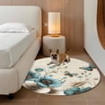 thumbnail image 3 of Round Area Rugs Collection 4 Ft, Teal Tulip Butterfly Non-Slip Residential Carpet, Turquoise Floral Farmhouse Beige Indoor Crawling Mats Runner Rugs for Living Room/Dining Room/Bedroom, 3 of 9