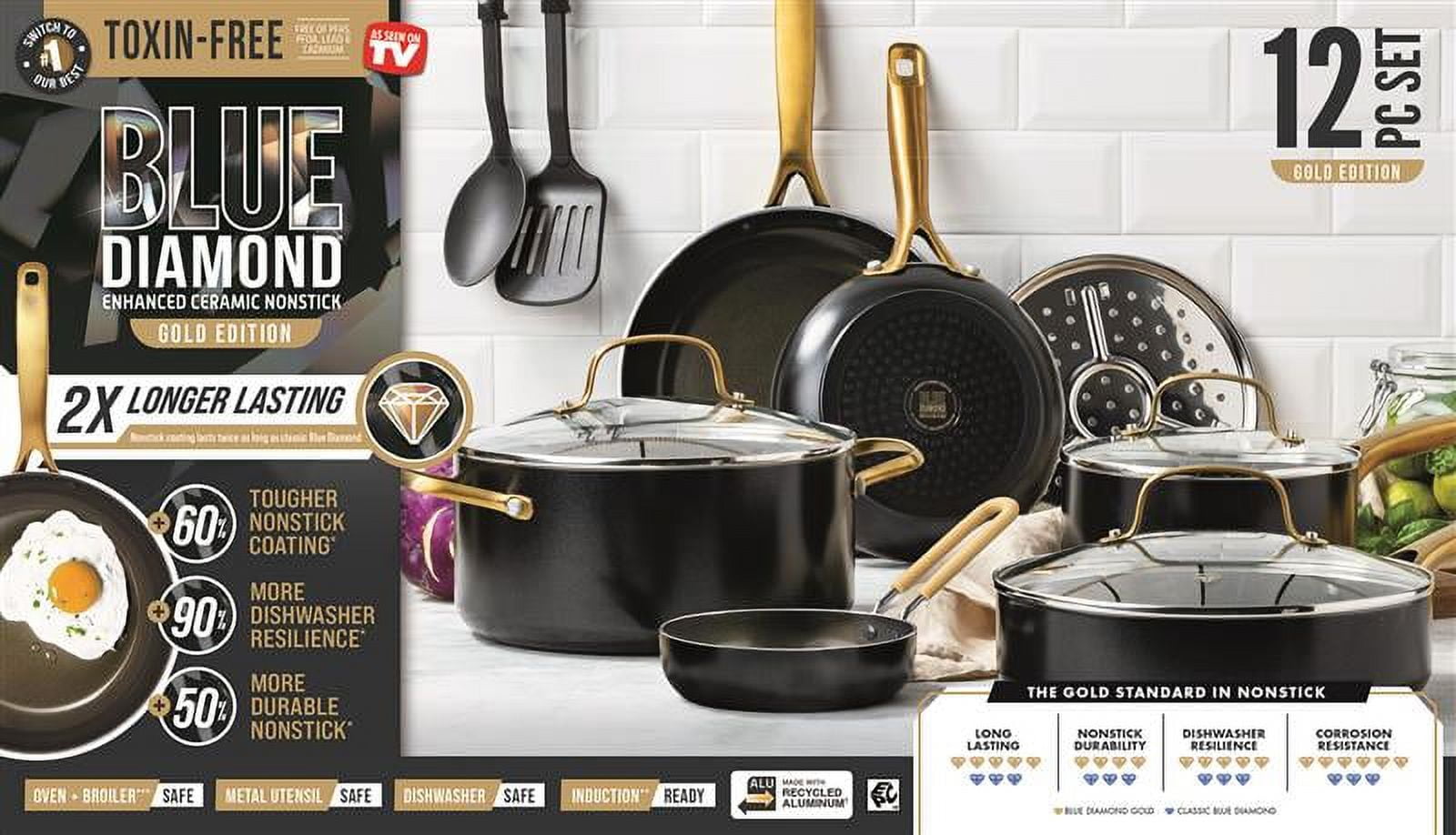 Blue Diamond Gold Edition Ceramic Nonstick 12 Piece Cookware Set