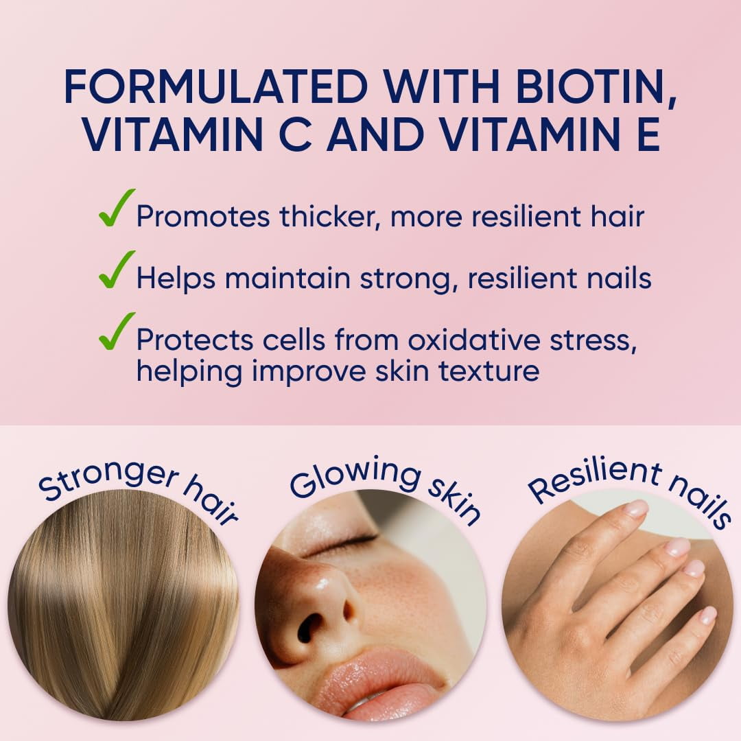 Moerie Hair Skin and Nails Gummies for Women & Men - Biotin for Hair Loss, Gummy Vitamins & Growth Dietary Supplements - Sugarbear for Thicker Hair - Allergen Free - 120 per serving - Balanced Diet