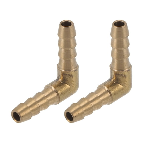 Brass Hose Barb Fittings 1/4" 90 Degree Connector for Air Water Oil Gas Fuel 2Pcs Gold Tone