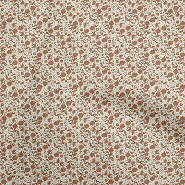 oneOone Cotton Poplin Rust Brown Fabric Asian Block Print Traditional Floral Sewing Craft Projects Fabric Prints By Yard 42 Inch Wide