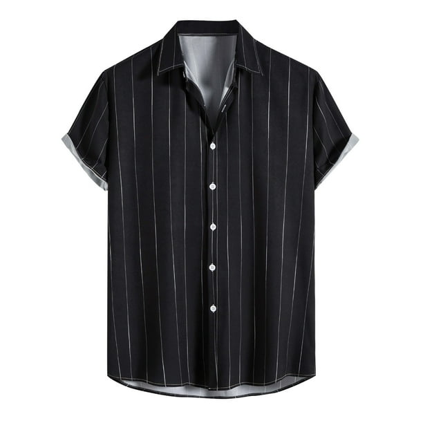 Camisas Negras Para Hombre Hombres Primavera y verano Casual Solapa Un solo pecho Estampado completo Vacaciones en la playa Manga corta Camisa de vacaciones al libre Black S Walmart en linea