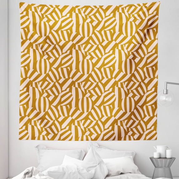 Modern Tapestry, Abstract Design Striped Ball Look Shapes in Bicolour Motif Geometric Pattern, Fabric Wall Hanging Decor for Bedroom Living Room Dorm, 5 Sizes, Amber and Blush, by Ambesonne