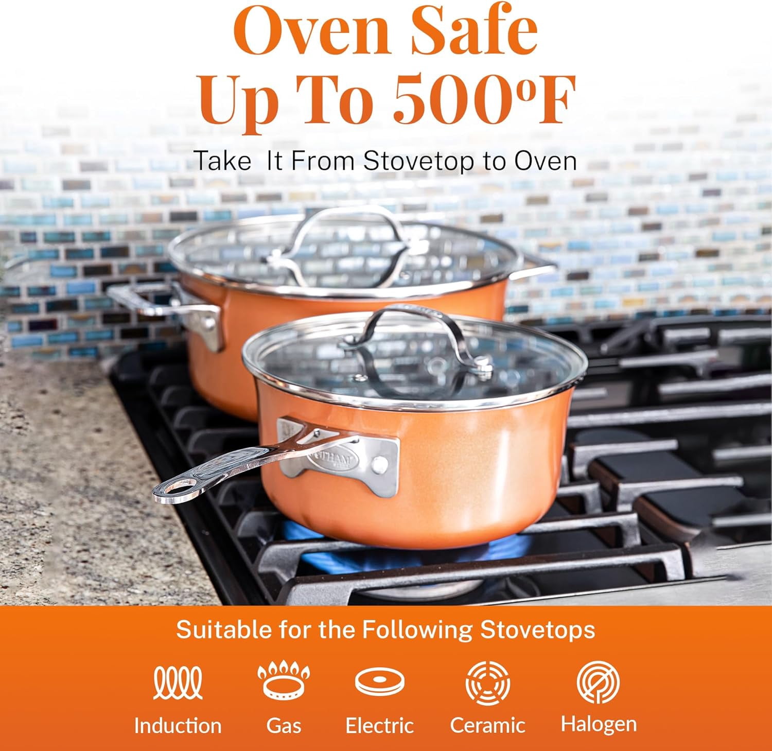 Gotham Steel Stackmaster 10 Pc Pots and Pans Set Non Stick Cookware Set with Kitchen Utensils, Induction Ready, Non Toxic Pot and Pan Set With Space Saving Design, Oven and Dishwasher Safe, Copper