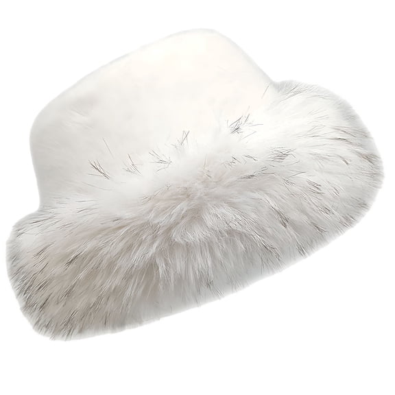 Women's Winter Faux Fur Bucket Hat, Warm Fuzzy Plush Thickened Fisherman Hat, Foldable, Versatile for Daily & Travel, Cozy Winter Accessory