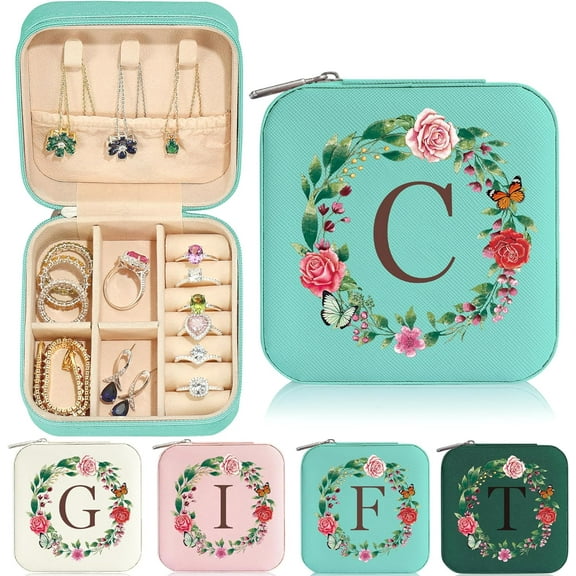 Gift For Mom - Personalized Birthday Gift For Mom | Initial Travel Jewelry Case | Small Jewelry Box For Women | Mom Gifts From Daughters | Mom Gift For Women - Letter C, Blue[Z2838]
