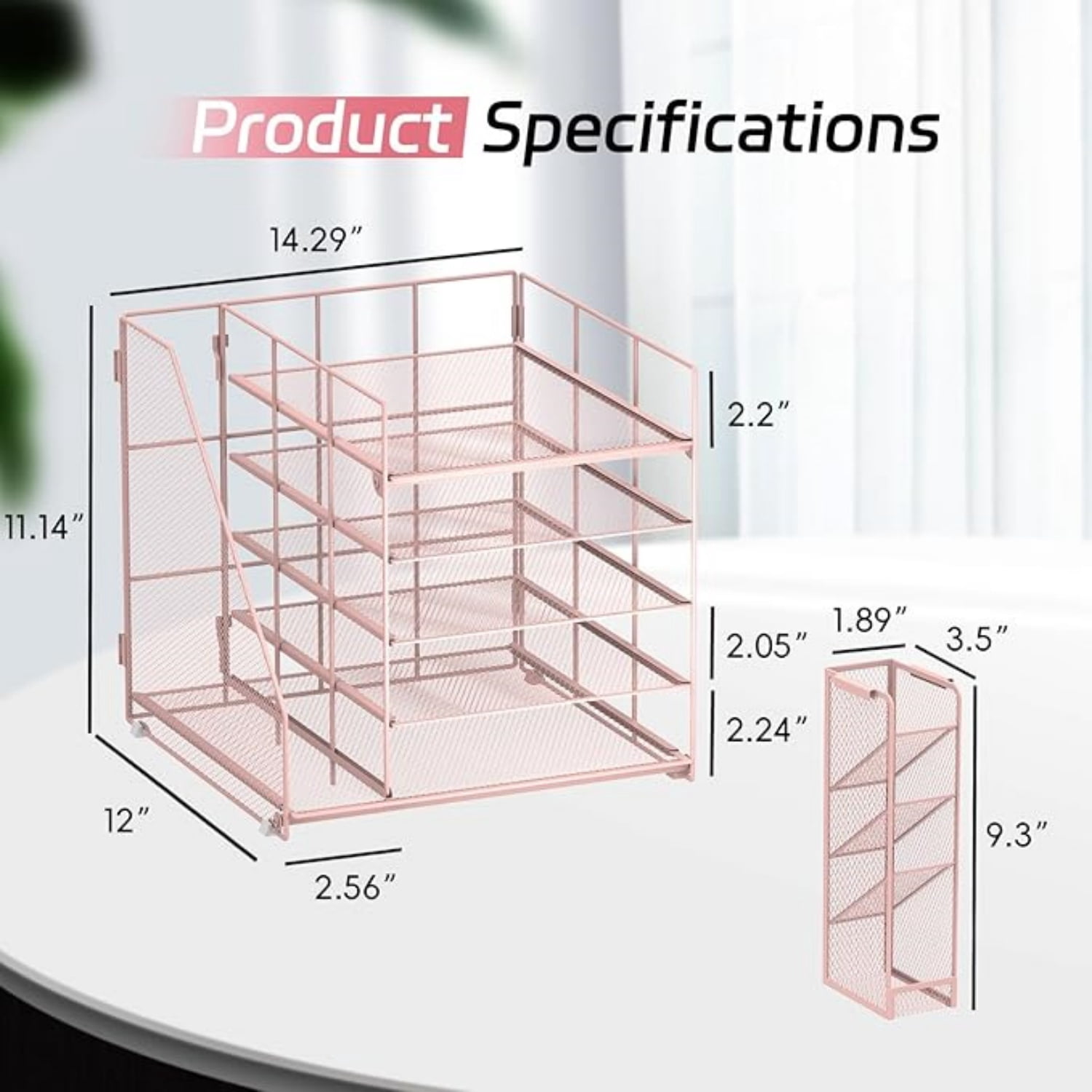 INTIGE Desk Organizer and accessories, 5-Tier Paper Organizer for Desk with Pen Holder and Magazine Holder, Paper Letter Tray for Home, Office