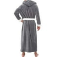 thumbnail image 3 of Grianlook Mens Dressing Gown Solid Color Wrap Robe Long Sleeve Bath Robes Men Soft Nightwear Warm Hooded Towelling Gray White 3XL, 3 of 5