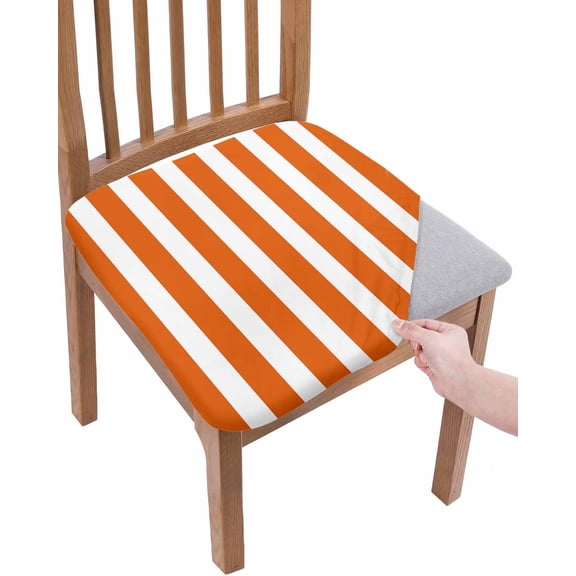 Burnt Orange Striped Chair Seat Covers for Dining Room Stretch Chair Seat Covers Set of 2, Thanksgiving Orange White Stripes Chair Seat Protector Cushion Slipcovers for Kitchen Restaurant Office