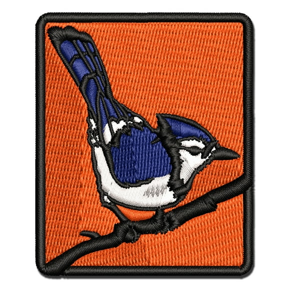 Blue Jay Bird on Branch Applique Multi-Color Embroidered Iron-On Patch - 2.5 Inch Small