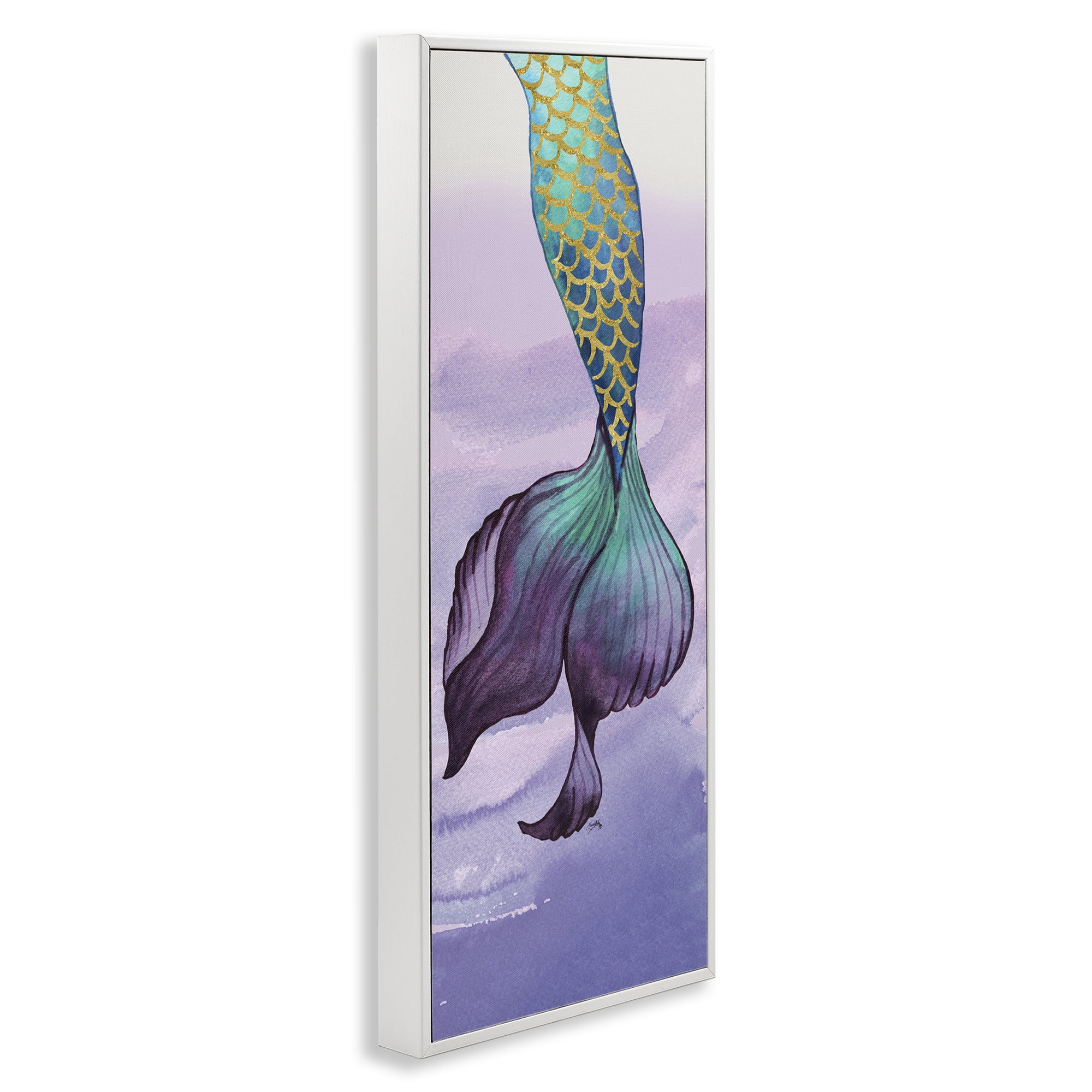 Stupell Industries Glam Accent Mermaid Tail Fairy Tales & Fantasy Painting White Framed Art Print Wall Art, 10 x 24