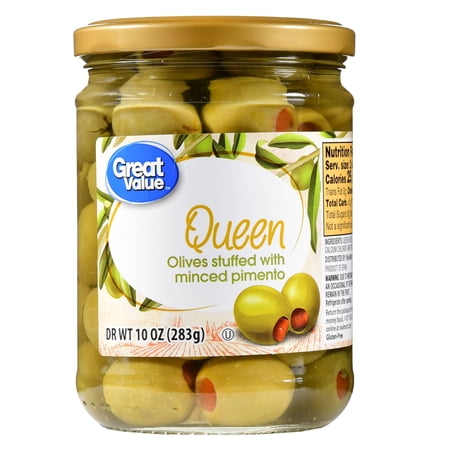GREAT VALUE, QUEEN OLIVES STUFFED WITH MINCED PIMENTO