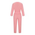 thumbnail image 6 of Women's Spring Fall Jumpsuits Casual Dressy One Piece Outfits V Neck Long Sleeve Belt Pockets Long Pants Romper Pink L, 6 of 7
