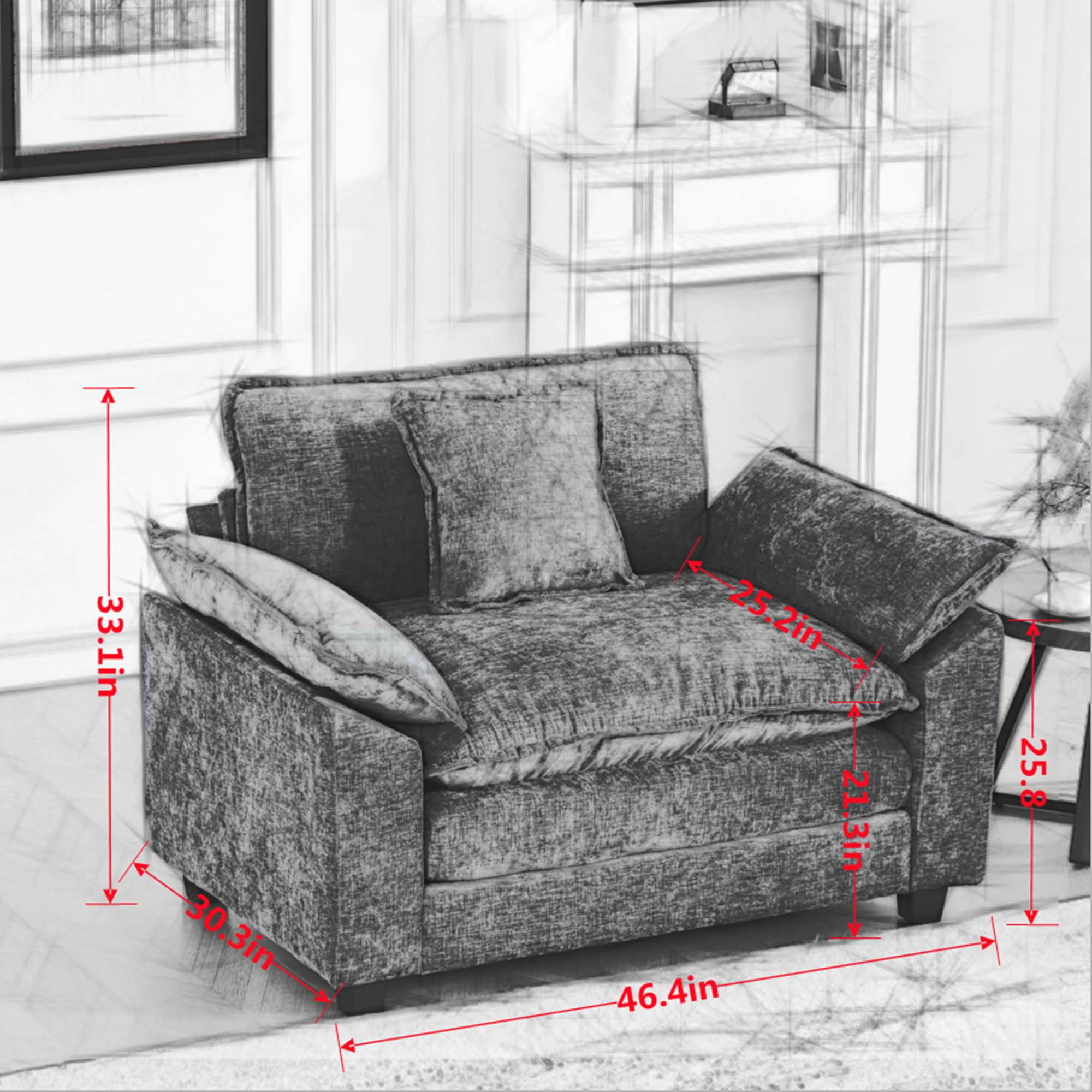 MAYEERTY Cloud Single‑Seat Modular Sectional Sofa, Breathable Chenille Couch with Double‑Layer Cushion for Home Apartment, Ottoman Not Included