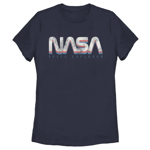 Women's NASA Official Space Explorer Retro Logo Graphic Tee Navy Blue 2X Large