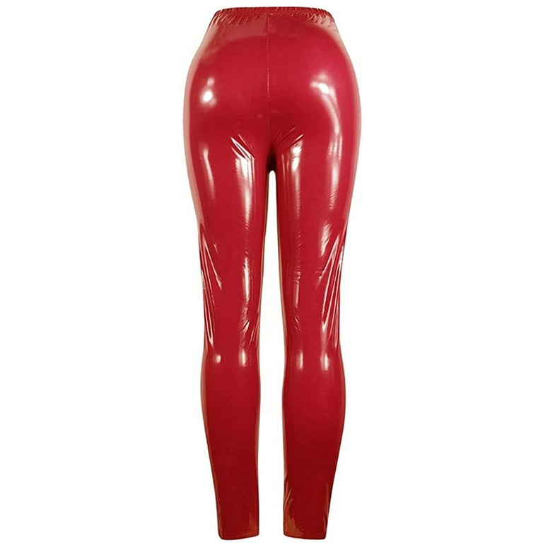 Nituyy Women Stretch Faux Leather Leggings High Waist Pants Elastic Tights