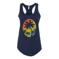 thumbnail image 2 of Tropical Palm Trees Silhouettes with Sunset | Womens Pop Culture Jersey Racerback Tank Top, Navy, X-Large, 2 of 4