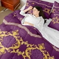 thumbnail image 5 of Feelyou Hippie Tribal Damask Twin Bedding Sets 7-Piece for Adult, Mandala Bohemian Bedding Comforter Set, Vintage Boho Purple Gold Reversible Sheet Sets, Lightweight Room Decor, 5 of 8