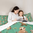 thumbnail image 4 of Manfei Wildlife Sloth 7-Piece Twin Bedding Sets,Green Brown Bedding Comforter Set,Cartoon Animal Breathable Sheet Sets,Microfiber Kawaii Bedroom Decoration,Reversible, 4 of 7