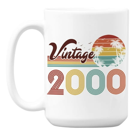 

Vintage 2000 feat. Retro Sunset & Palm Trees Ceramic Coffee & Tea Mug (15oz)