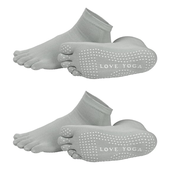 Uxcell Yoga Toe Socks, Non-Slip Five Toe Socks Cotton Toe Sock Finger for Men Women High Performance Athletic Running One Size Fits -Fit for (Pilates/Barre/Ballet/Fitness) 2 Pairs & Grey