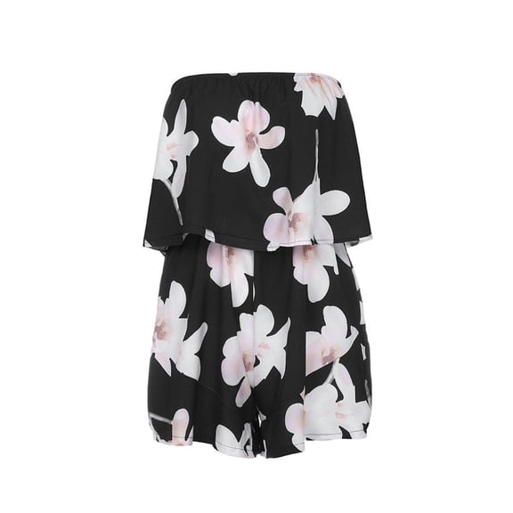 LILIYA Jumpsuits for Women 2026 Summer Elegant Bandeau Strapless Printed Tube Boho Wide Leg Beach Short Jumpsuit Spring Date Night Romper Ladies High Waist Playsuits